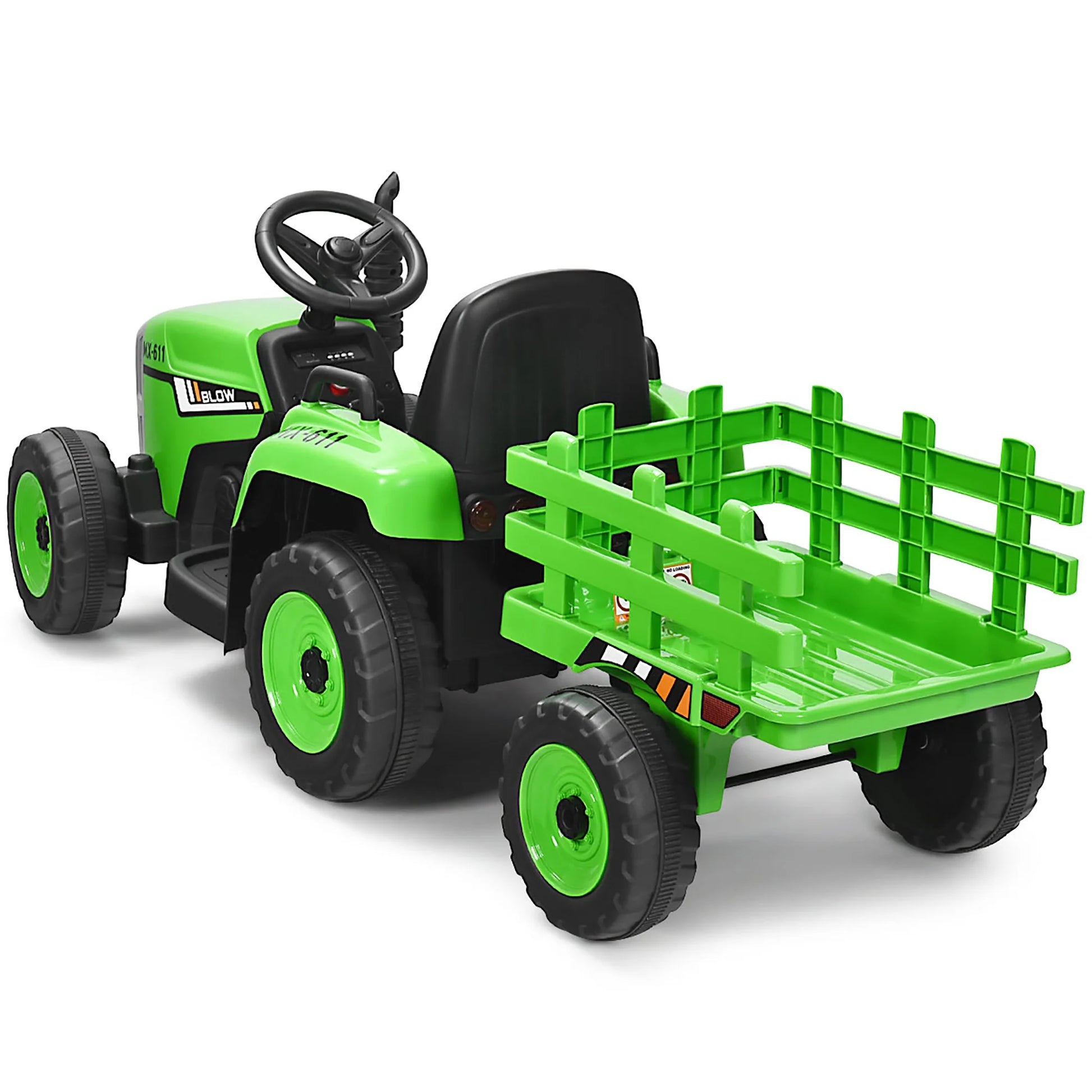 12V Kids Ride on Tractor with Trailer Ground Loader W/Remote Control &LED Lights