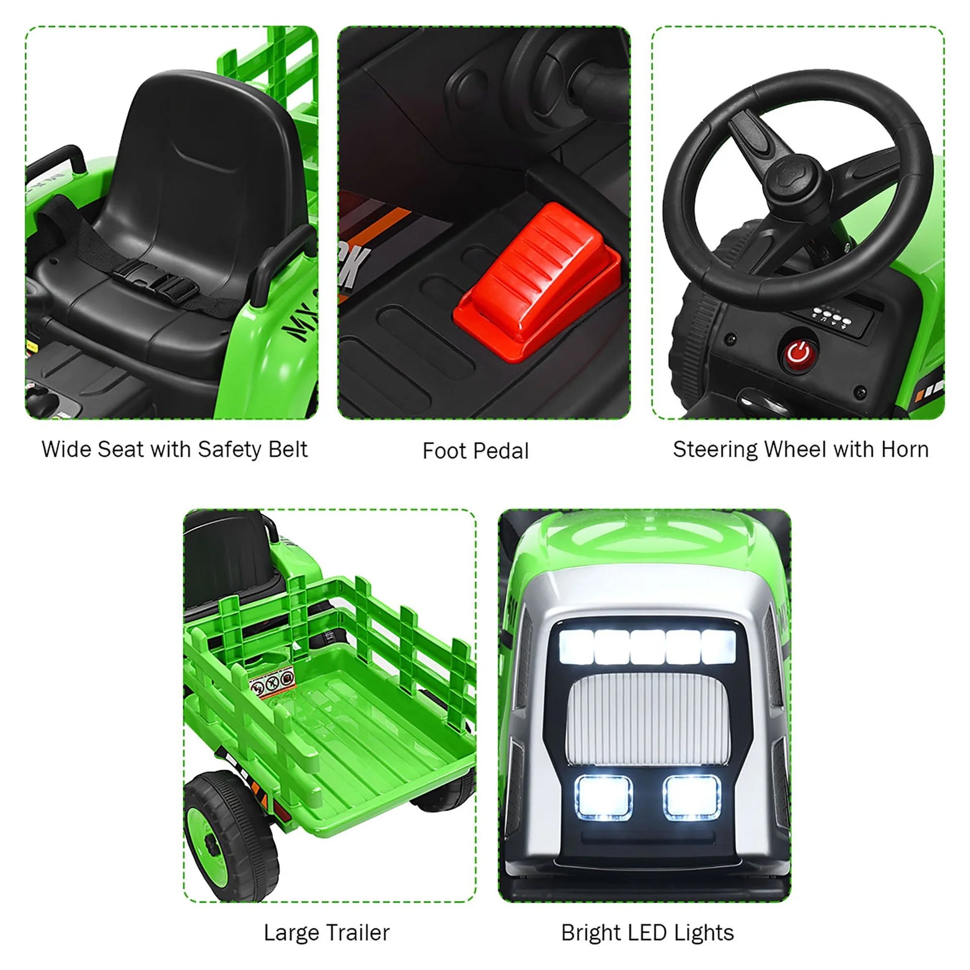 12V Kids Ride on Tractor with Trailer Ground Loader W/Remote Control &LED Lights