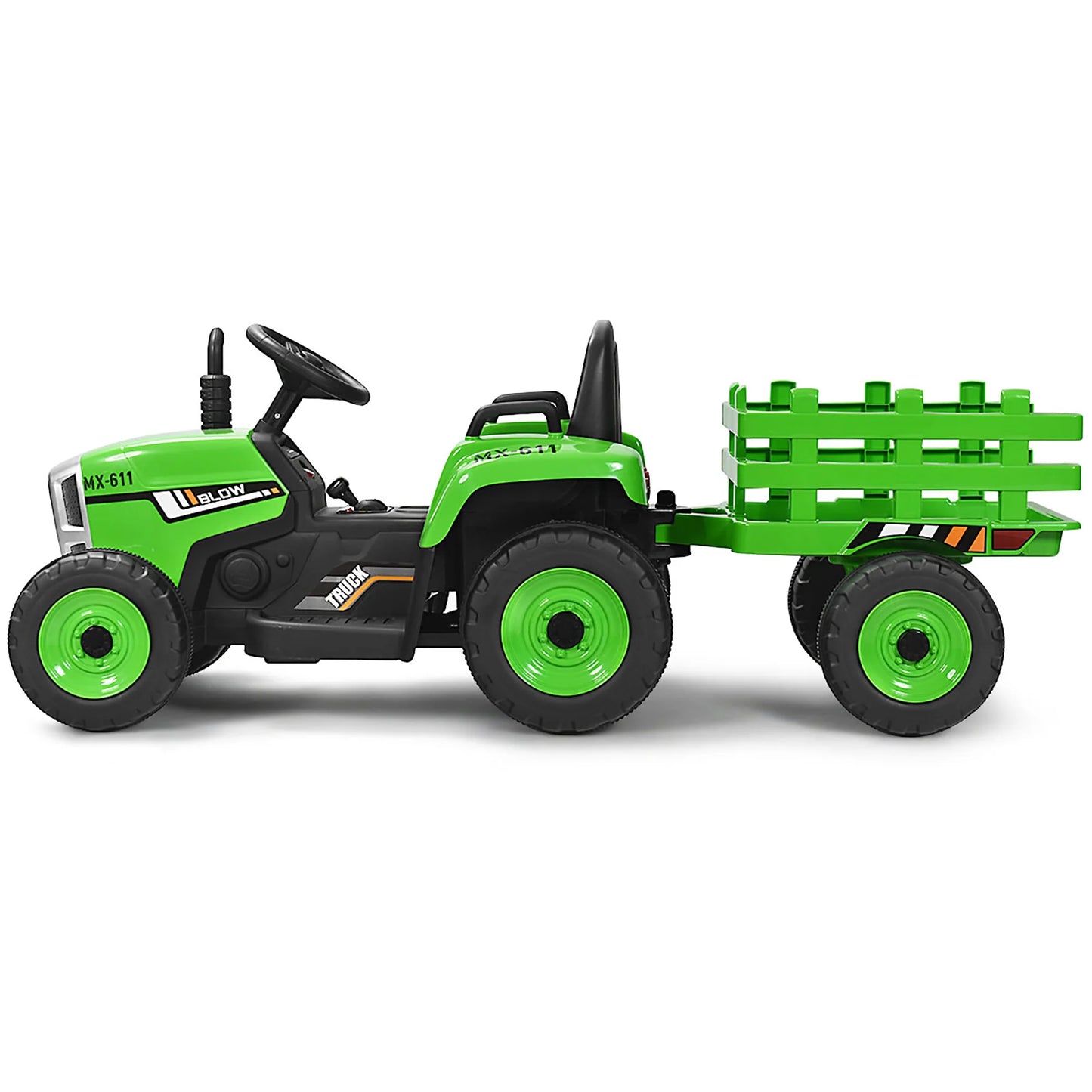 12V Kids Ride on Tractor with Trailer Ground Loader W/Remote Control &LED Lights