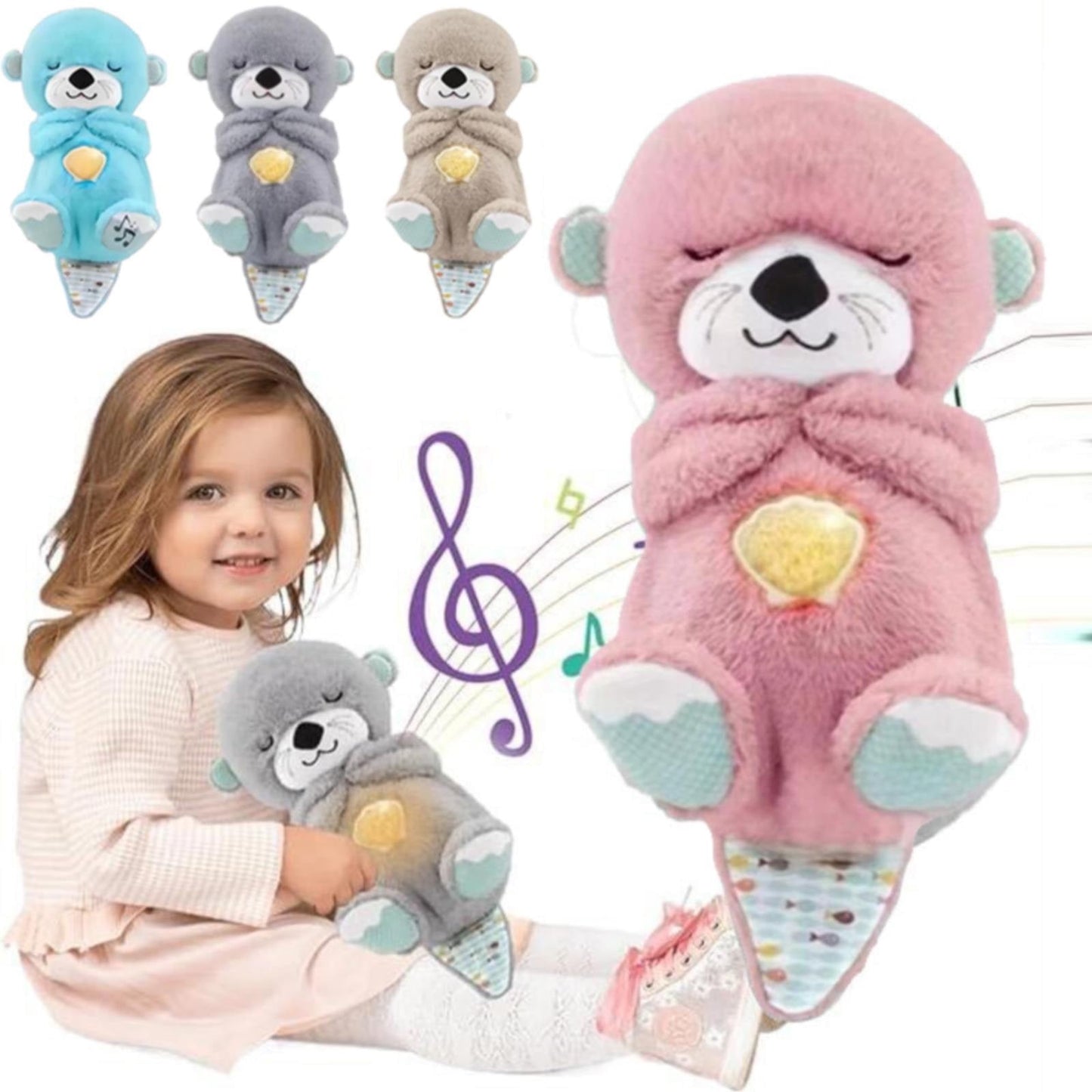 Fisher-Price Sound Machine Soothe 'N Snuggle Otter Portable Plush Baby Toy with Sensory Details Music Lights & Rhythmic Breathing Motion