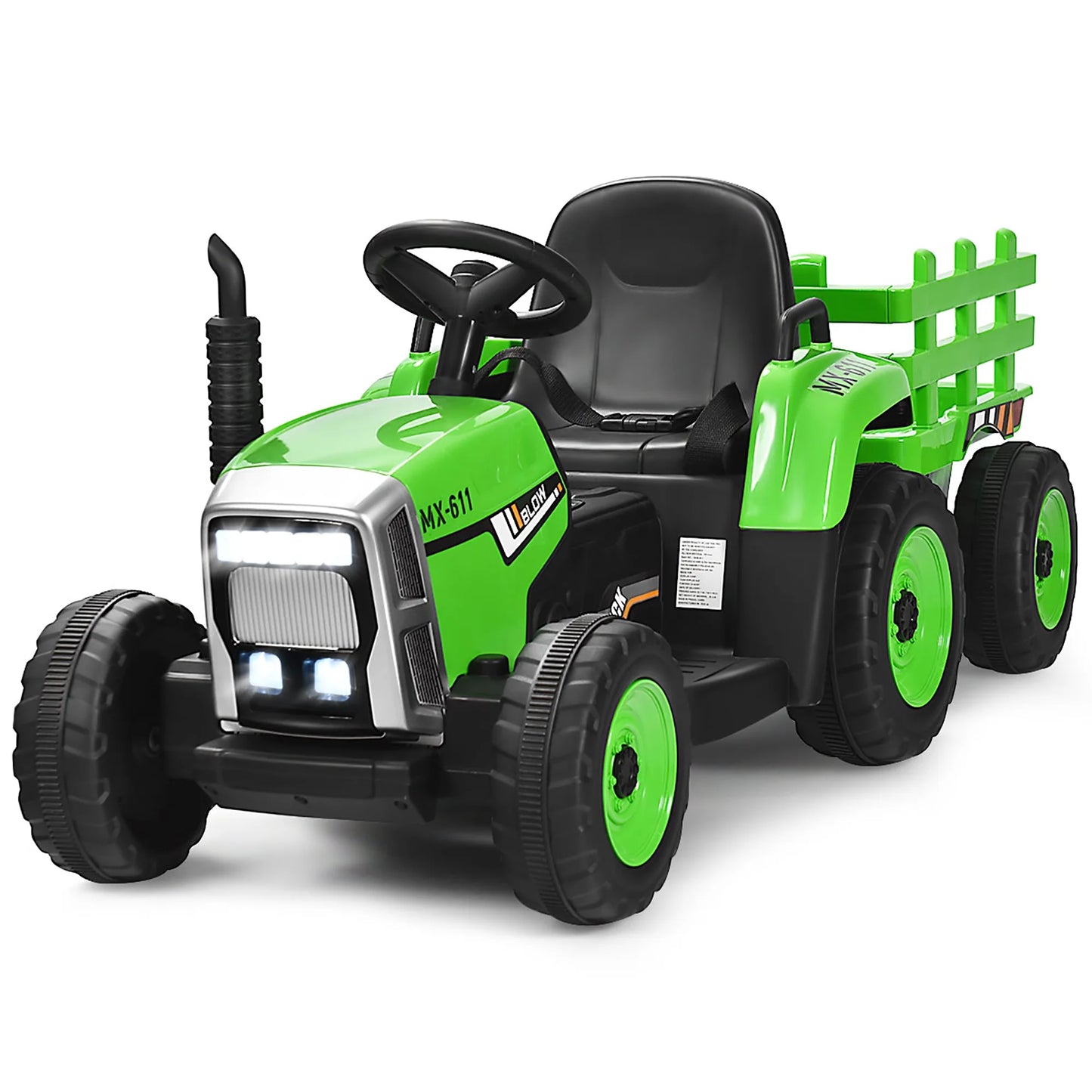 12V Kids Ride on Tractor with Trailer Ground Loader W/Remote Control &LED Lights