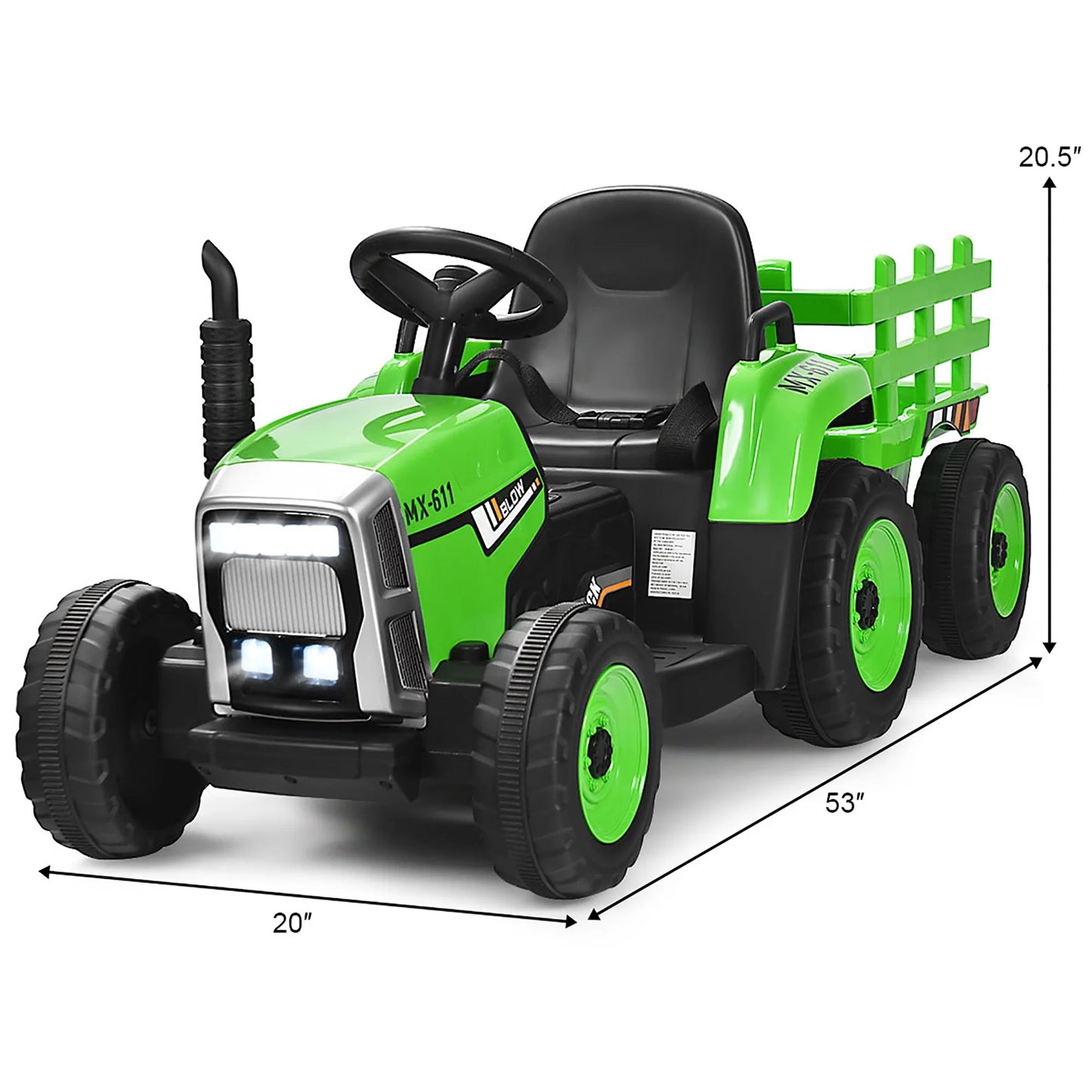 12V Kids Ride on Tractor with Trailer Ground Loader W/Remote Control &LED Lights