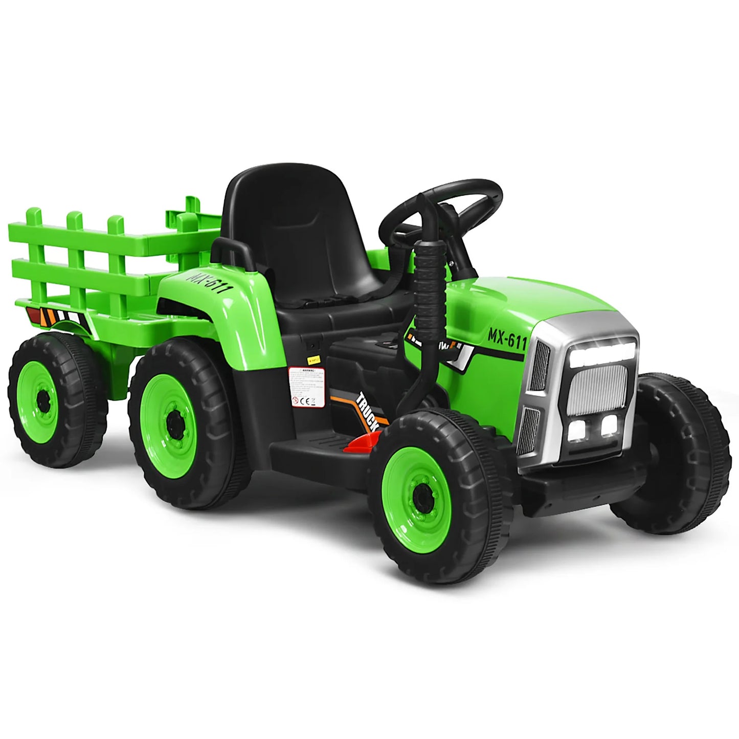 12V Kids Ride on Tractor with Trailer Ground Loader W/Remote Control &LED Lights